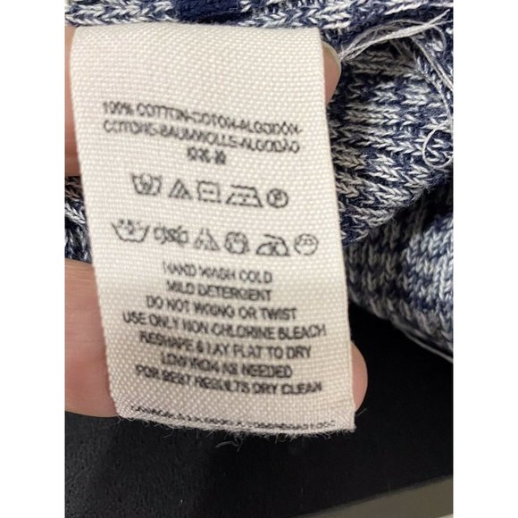 We The Free Size L Ribbed Cotton Navy Variegated Ivory Crochet Henley Top - Picture 8 of 10